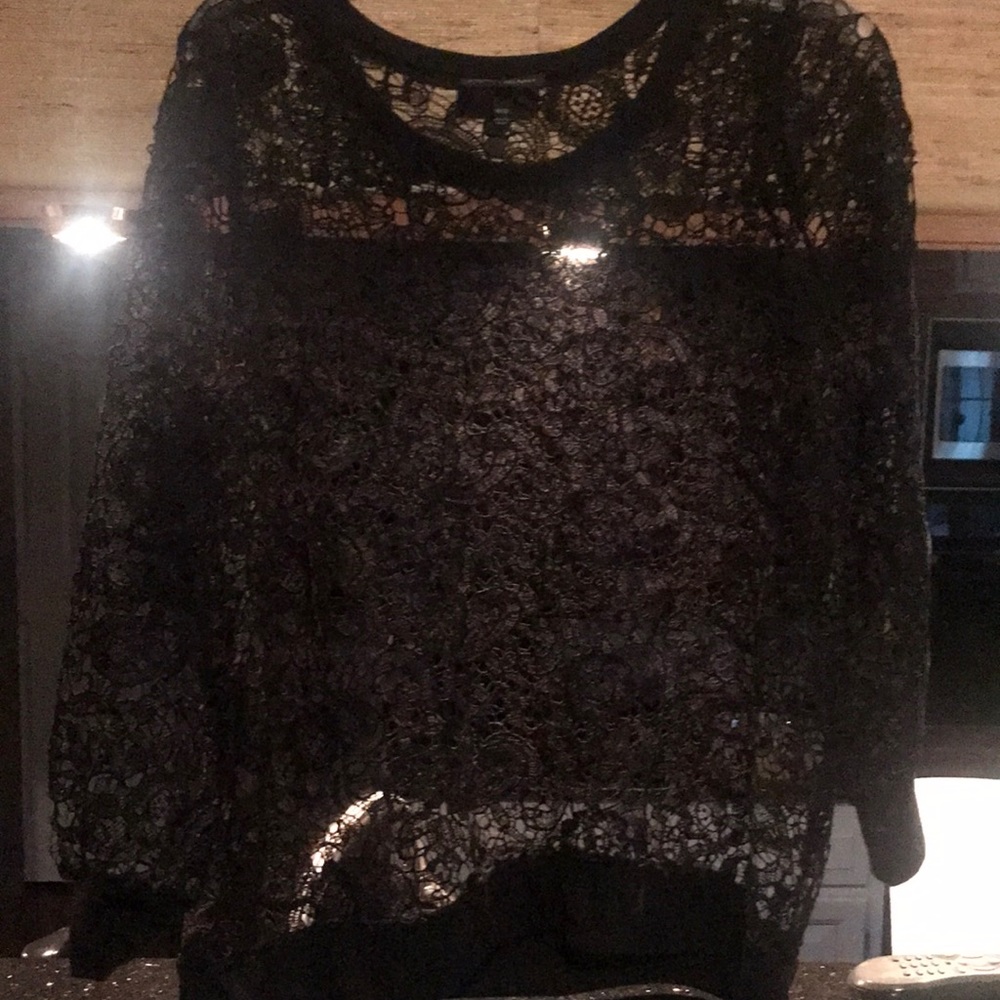 Lane Bryant Black Lace long sleeve Overlay Top